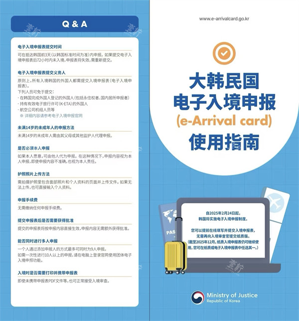 韩国电子入境申报通知